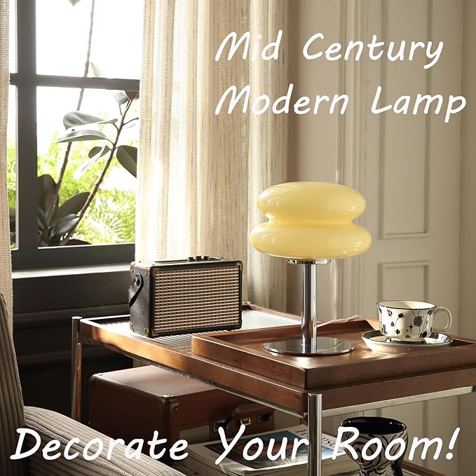 Mushroom Lamp Table Lamp for Night Stands,Mid Century Modern Desk Lamps for Bedroom, Vintage Dimmable Bedside Small Lamps, Cute Cool Home Room Aesthetic Decor for Living Room(Cream)