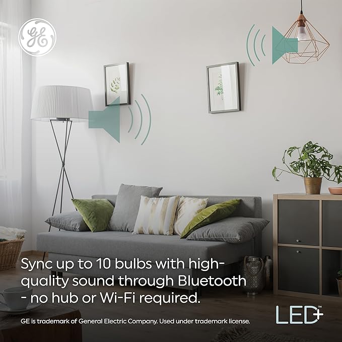GE LED+ Speaker Light Bulb, Soft White, Bluetooth Speaker, No App or Wi-Fi Required, Remote Included, A21 Light Bulbs, 60W (3 Pack)