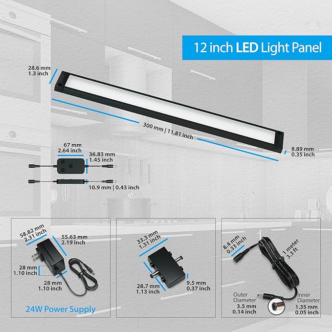 EShine 4 Pack 12 inch Black Smart Dimmable LED Under Cabinet Lighting Kit Compatible with Alexa, Google - Warm White (3000K)