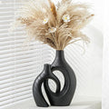 Levvohd XL Black Ceramic Vase Set of 2 for Modern Home Decor, Neutral Boho Round Donut Pampas Grass Vases, Nordic Aesthetic Vase, for Living Room Coffee Table Fire Place Book Style Shelf (H 11.1")