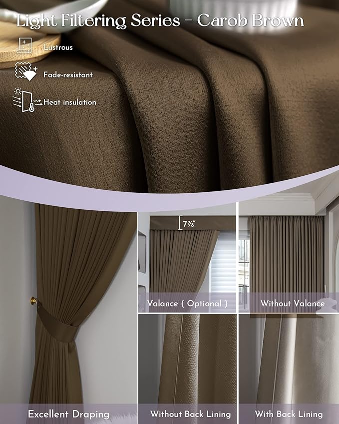 Graywind Rechargeable Smart Curtains Compatible with Alexa App Remote Control Motorized Drape for Sliding Door One-Way or Split Draw, Custom Width Up to 220" (Carob Brown)