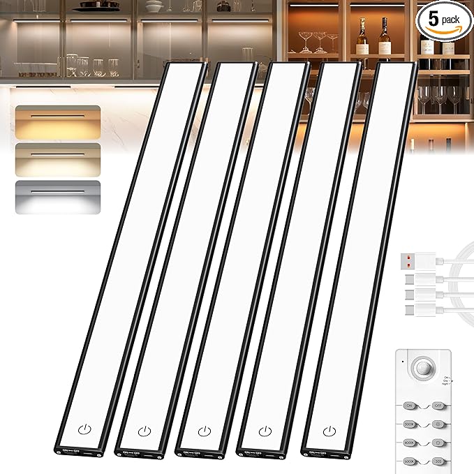 Under Cabinet Lighting,134 LED Cordless Motion Sensor Light Indoor, Rechargeable Closet Lights Battery Operated,Dimmable & 3 Color Temps,Magnetic Under Counter Lights for Kitchen, Closet (40CM,5Pack)