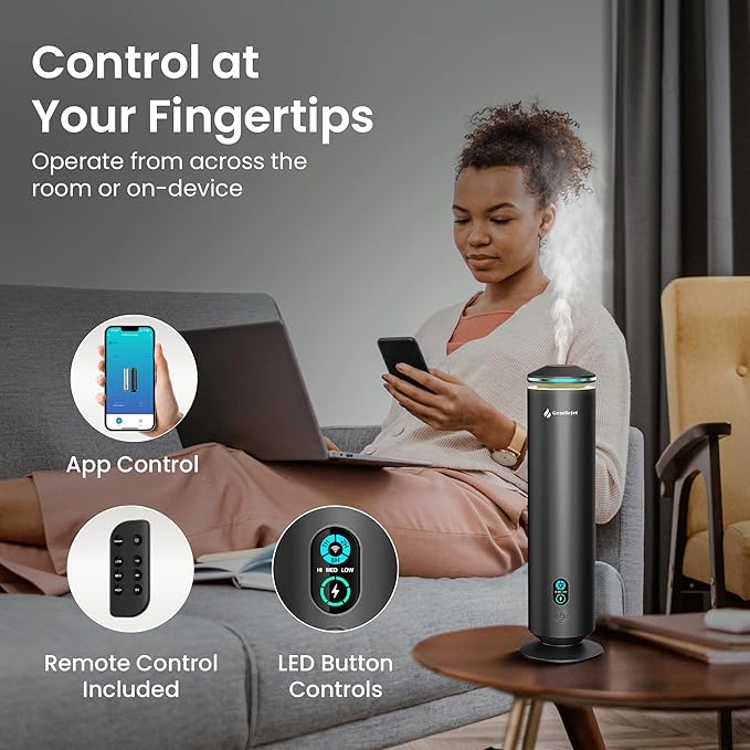 MajesticMist WiFi Waterless Essential Oil Diffuser, Aluminum Cold-Air Aroma Diffuser for Large Rooms up to 1000 sq ft, App & Remote Control, 4oz, USB-C Plug-in, Quiet, LED Display