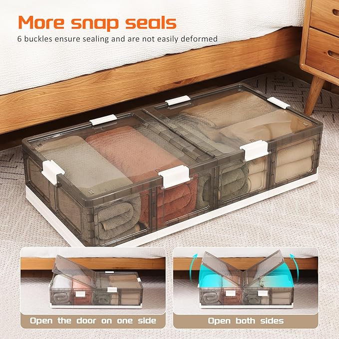 Under Bed Storage Containers with Wheels - Stackable, Foldable Plastic Storage Boxes with Lids for Clothes, Shoes, Blankets - Perfect for Bedroom Organization and Dorms (1 Pack-25.2''x16.5''x7.9'')