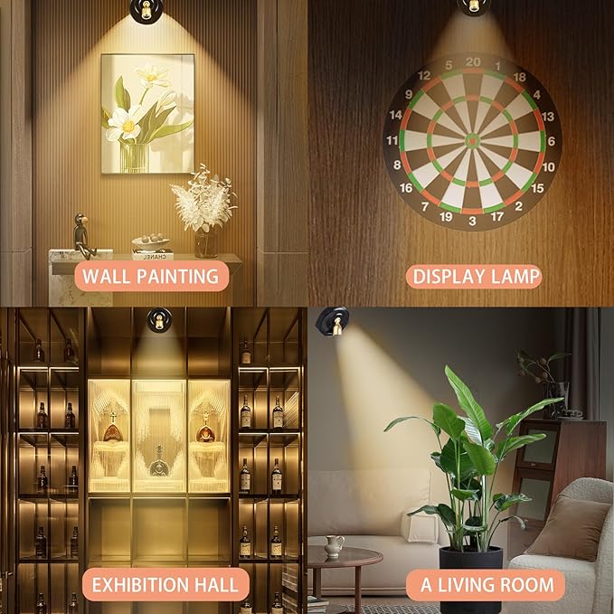 Spotlight Battery Operated, Wireless LED Spot Light, Dimmable 5000mAh Recharging Battery Picture Light with Remote Control for Wall Plant Tree Indoor Wall Display Painting Dartboard Artwork, 2 Pack