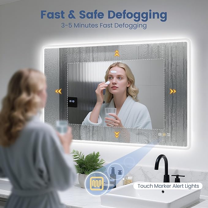 STARLEAD 24"x32" LED Bathroom Mirror with Bluetooth Speaker, 3 Color Temperature, Stepless Dimming, Anti-Fog, Touch Control, Wall-Mounted Vanity Mirror, Vertical or Horizontal