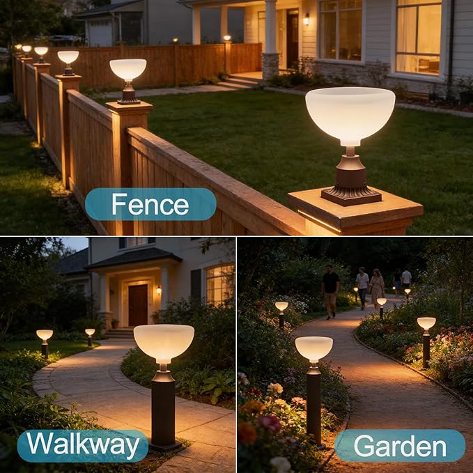 Lightdot Solar Lamp Post Lights 3000K Dusk to Dawn Solar Post Lights with Pier Mount Base, Wireless Waterproof Outdoor Post Lantern, Aluminum Housing for Garden Yard Pole Pillar-2 Pack