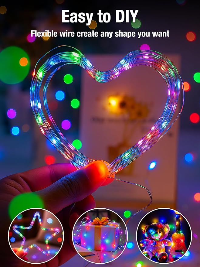 btfarm 4 Pack Fairy Lights Battery Operated with Timer, 16.4 FT 50 LED Silver Wire Twinkle String Lights 8 Modes Dimmable Waterproof for Indoor Christmas Bedroom Wedding Decorations, Multicolor
