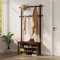 AQIMUELE Hall Tree, Coat Rack with Shoe Storage, Wooden Hall Tree with Bench, 11 Hooks and 2-Tier Storage Shelves, Entryway Bench with Coat Rack (31.5" - Deep Walnut)