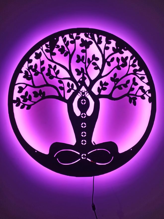 Led Tree Branch Lights For Wall, Meditation Tree Of Life Metal Wall Art With Rgb Led Light, Custom Meditation Wall Decor, Meditation Neon Light Sign, Meditation Gift Decor, 6 inches