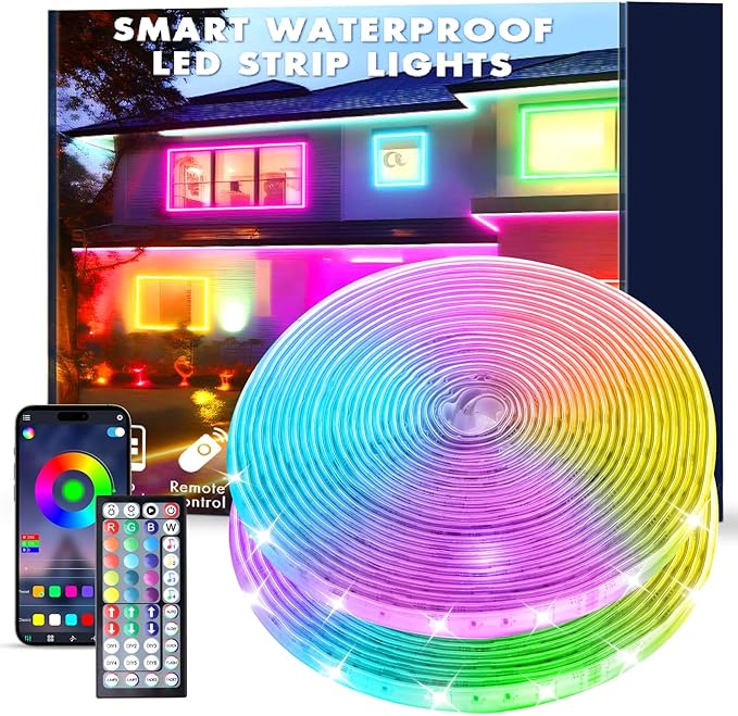 200FT Outdoor RGB LED Strip Lights, IP68 Music Sync Led Lights with App Control and Remote,Color Changing Waterproof Led Rope Lights for Outdoor, Balcony, Roof, Garden, Stairs
