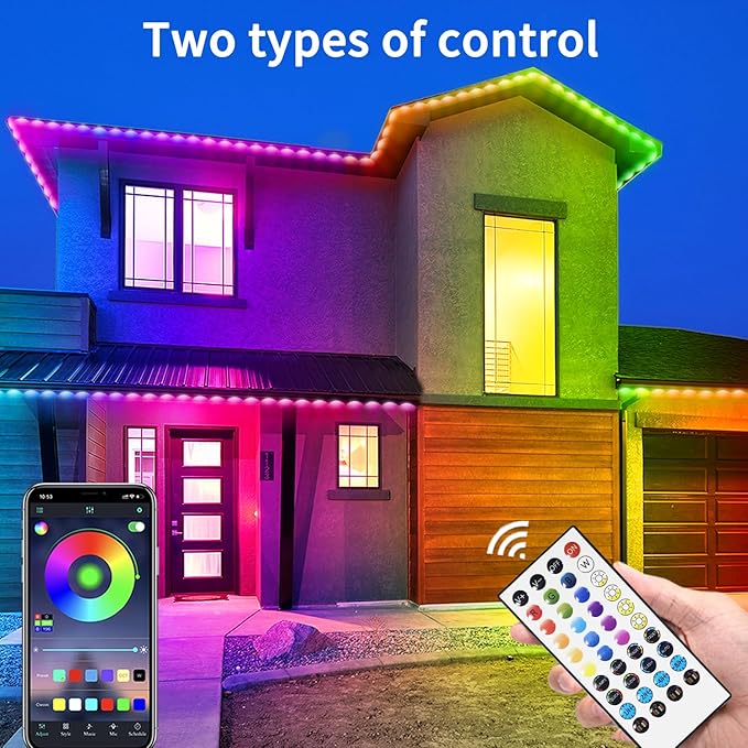 Permanent Outdoor Lights 400ft Smart Outside RGB LED Christmas Light, App Control Remote IP67 Waterproof Eternity Eaves Lighting for Halloween，House，Patio Decor ，Garden Decor, Decorations