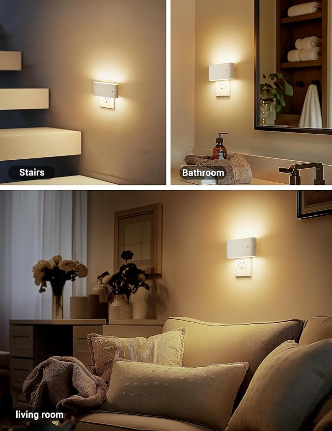 JandCase LED Night Lights Plug into Wall, Night Light with Dusk to Dawn Light Sensor, Dimmable Night Light Plug in [2 Pack], 3000K Soft White Nightlight for Bedroom Hallway Kids Room Kitchen