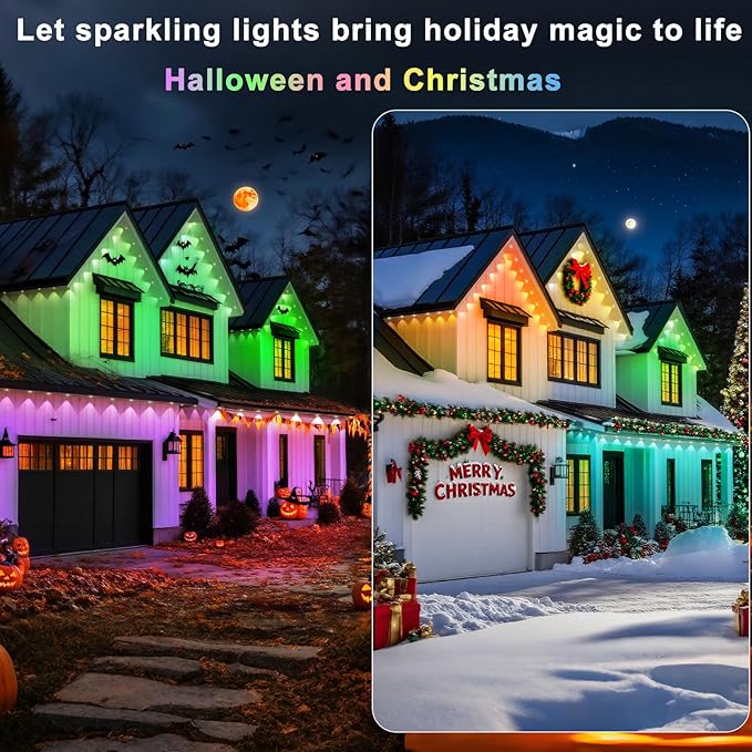 200FT Permanent Outdoor Lights, Smart RGB Eaves Lights with App/Remote Control, LED IP67 Waterproof Outdoor Lighting for Halloween Christmas Holidays Daily Party House Roof Lighting
