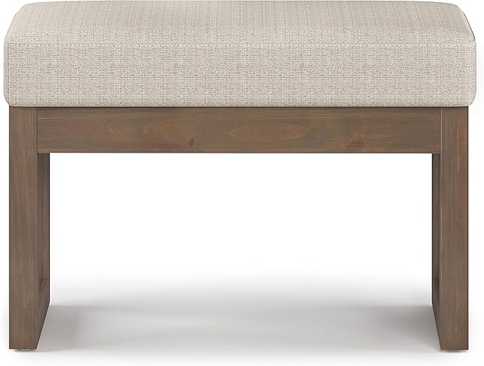 SIMPLIHOME Milltown Small Ottoman Bench - 27 inch Wide Upholstered Tweed Look Fabric Rectangle Footstool Ottoman in Platinum, Contemporary Bench for Bedroom or Entryway with Cushioned Seat, Assembled