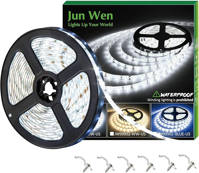 16.4ft White Led Strip Lights, 12V Waterproof Led Strip Lights Flexible Light Strip Indoor for Bedroom, Kitchen, Bathroom(Not Included Power)