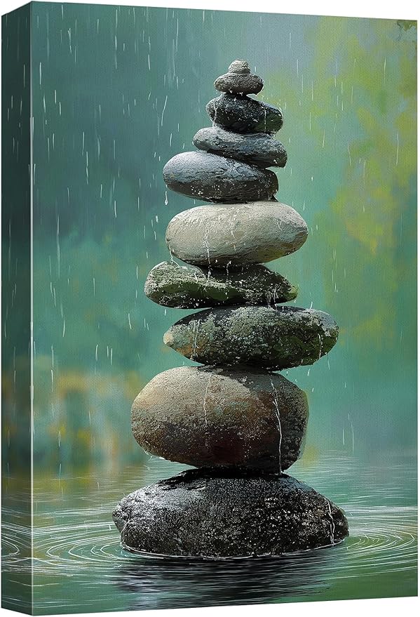 wall26 Canvas Print Wall Art Colorful Stacked Pebbles Vertical Zen Balance Photography Realism Rustic Colorful Multicolor for Living Room, Bedroom, Bathroom - 24"x36"