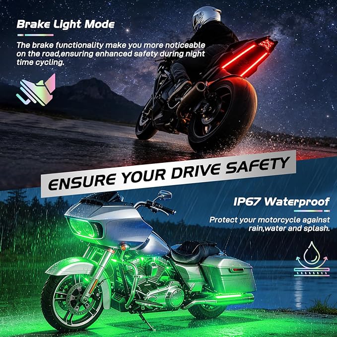 Nilight 20PCS Motorcycle RGB LED Light Kit Waterproof Multi Color Atmosphere Neon Accent Lights Lamp APP and Remote Control Underbody Strips for Harley Davidson Honda Kawasaki Yamaha Suzuki