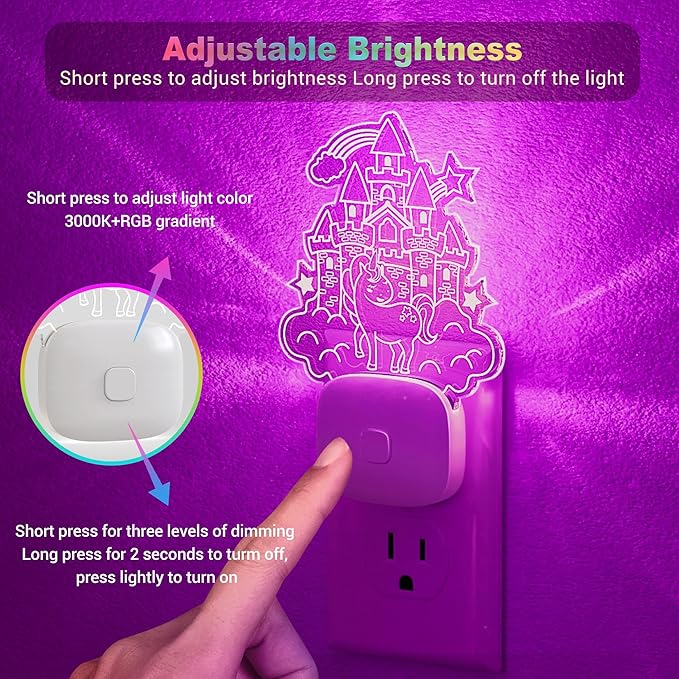 JandCase 2 Pack Plug in Night Light, 10 Color Changing Castle Night Light with Dusk to Dawn Sensor, Acrylic RGB Nightlight for Kids Girls Bedroom, Gifts for Girls