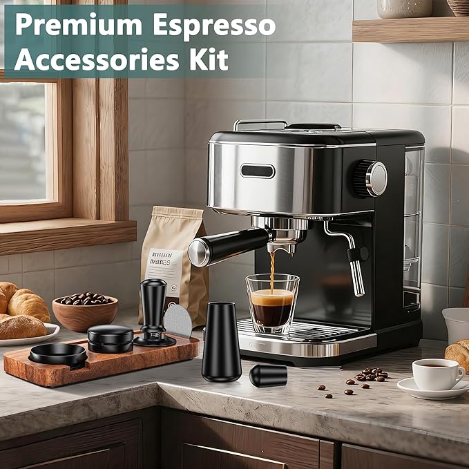 7 Pack Espresso Accessories Kit,51mm Espresso Tool Kit | Espresso Tamping Station | Coffee Distributor Tamper | WDT Tool | Dosing Funnel | Expresso Puck Screen | Christmas Gift for Espresso Lovers