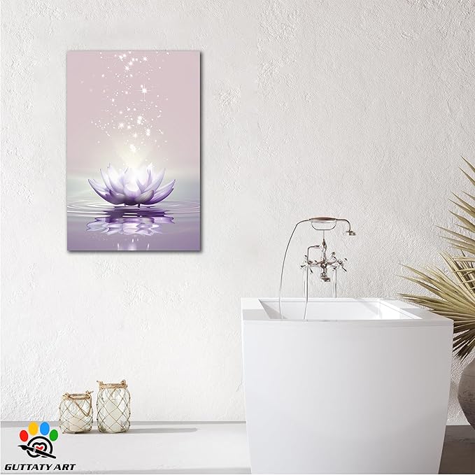 Zen Canvas Wall Art, White Lotus Flower Bloom in Water Wall Poster, Lotus Flower Canvas Art Print, Calm Relax Picture, Modern Framed Spiritual Home Artwork for Bathroom Spa Yoga Decor 12x18 inch