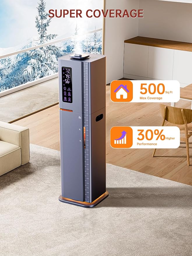 2.64Gal Humidifiers for Bedroom Large Room, Warm and Cool Mist up to 500ft², Ambient Light Top Fill Diffuser, 24H Timer, 3 Mist Modes, 35dB Quiet Humidifier for Home Office Plants