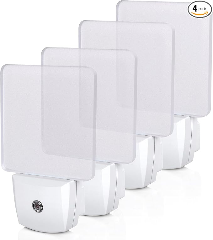 DEWENWILS Night Lights Plug into Wall, Plug in LED Night Lights with Dusk to Dawn Sensor, Cool White Nightlight for Bathroom, Hallway, Kitchen, Frosted Acrylic Shade, 4 Pack