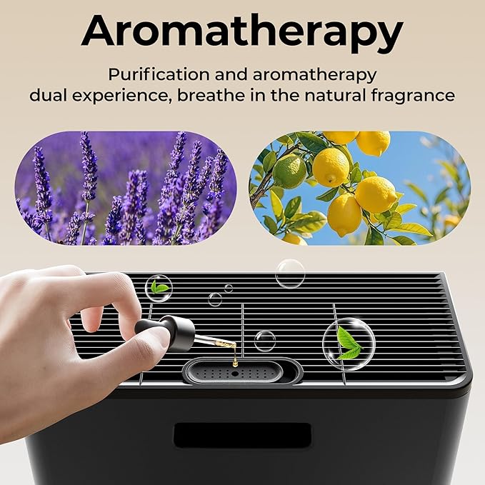 Air Purifiers for Home Large Room, Air Purifier up to 2200sq.ft, PM2.5 Air Quality Display, Sleep Mode with Fragrance for Smoke Dust Odors, ET066, Black, 1Pack+3Modes