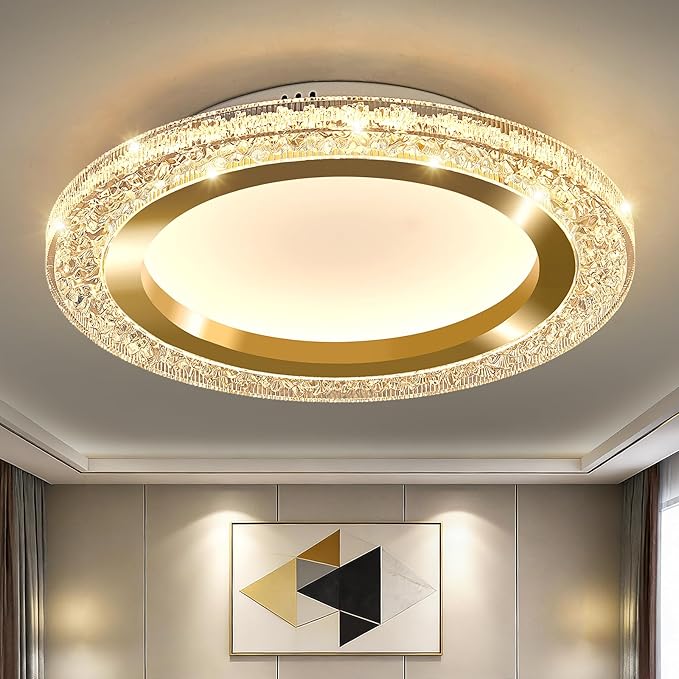 UOFUS 19.68inch Large Gold Flush Mount Ceiling Light 75W Modern Round LED Ceiling Light Fixture 3000K-6000K Super Bright Circle Ceiling Lamp for Living Room Dining Room Bedroom Kitchen Bathroom