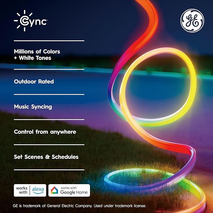 Cync GE Dynamic Effects Smart LED Light Strip with Music Sync, Color Changing Outdoor Light Strip, Compatible with Alexa and Google Home, 16ft Waterproof Light + Power Supply