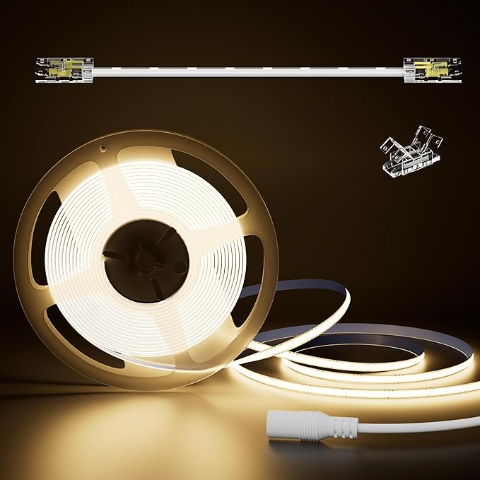 PAUTIX 5mm COB LED Strip Light 16.4ft/5m 3000K Warm White 504 LEDs/m,DC24V Flexible LED Tape for Cabinet Home DIY Lighting Projects(Power Supply&Controller Not Included)