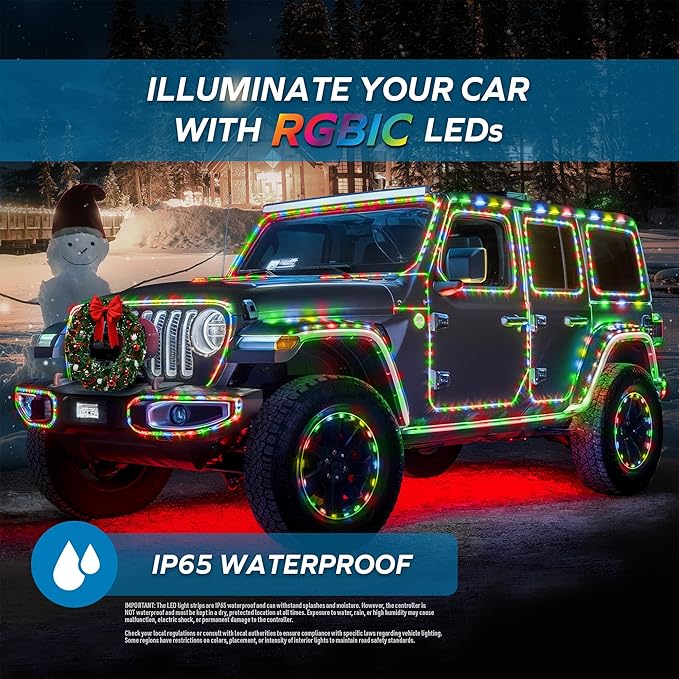 Xtreme Car Exterior RGB+IC LED Lights, 65.6’ Foot Multicolored Color Flow Lights, 200 LEDs, IP65 Waterproof, USB Powered, App Control, Car Accessories and Décor for Christmas, Holidays, Year Round