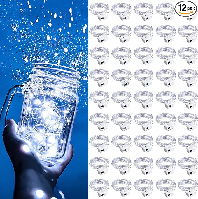 ZGWJ Fairy Lights Battery Operated, 50 Pack Twinkle String Lights 20 LED 7FT 3 Lighting Modes for Bedroom Decor, Wedding, Halloween, Christmas, Party Indoor and Outdoor Decoration (White, 50PCS)
