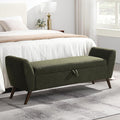 60'' Modern Upholstered Storage Ottoman Bench with Mid-Century Wood Legs, Entryway Bench with Hidden Storage for Living Room, Bedroom, and End of Bed, Comfort Padded Seat (B-Green)
