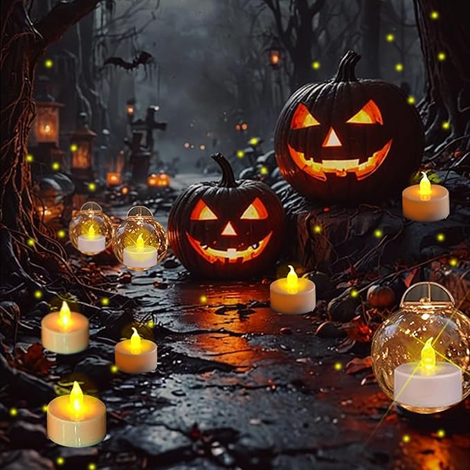 Tea Lights Flameless Battery Operated Candles-24Pack LED Electric Flickering Votive Candle Long Lasting 200 Hours, Realistic and Bright for Seasonal Festive Celebrations Decoration Warm Yellow