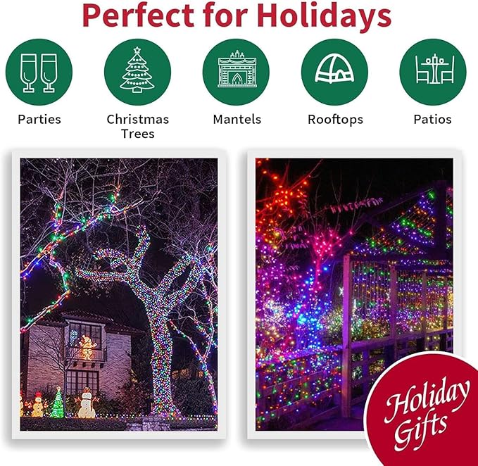 99ft Christmas Decorative Mini Lights, 300 LED Transparent Wire Fairy Starry String Light Plug in, 16Lighting Modes for Indoor Outdoor Xmas Tree Wedding Party Decoration (White and Multicolor)