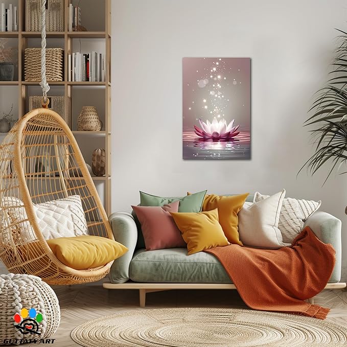Zen Canvas Wall Art, White Lotus Flower Bloom in Water Wall Poster, Lotus Flower Canvas Art Print, Calm Relax Picture, Modern Framed Spiritual Home Artwork for Bathroom Spa Yoga Decor 18x24 inch