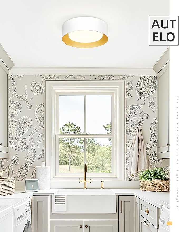 AUTELO 12" Flush Mount Ceiling Light, 5CCT LED Light Fixtures Ceiling Mount, Modern Ceiling Light with Frosted Glass in White Metal Finish for Bedroom Hallway, C3336-29 WH LED