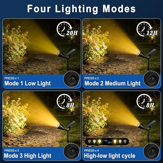 WELALO Solar Spot Lights Outdoor Waterproof IP65, 10 Pack 4 Lighting Modes Solar Powered Landscape Spotlights with Auto On/Off, Solar Garden Christmas Yard Pathway Wall Lights for Outside, Warm White