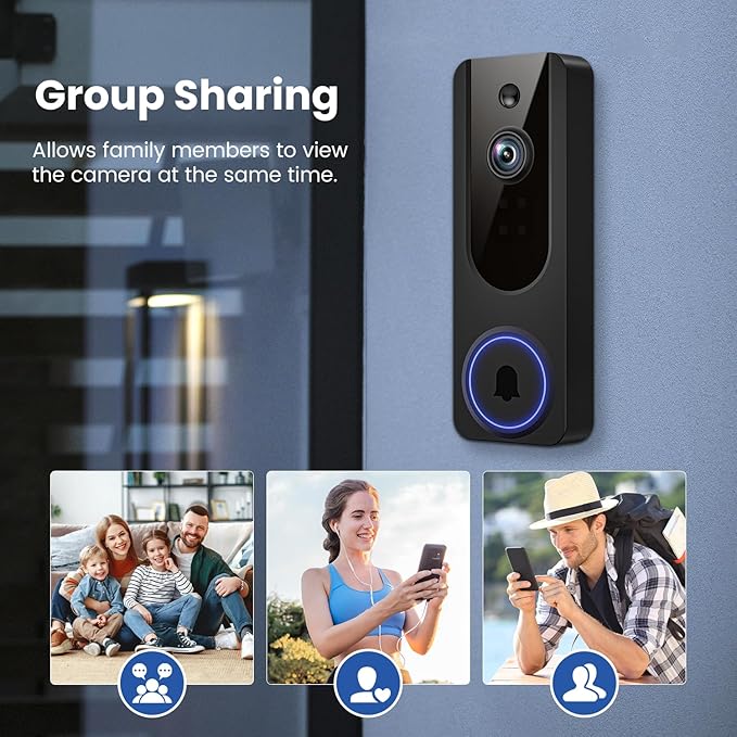 1080p WiFi Video Doorbell Camera Wireless, Battery Powered, AI Human and Motion Detection, 2 Way Talk, Night Vision, Cloud Storage, 2.4G WiFi Only, Indoor/Outdoor Surveillance