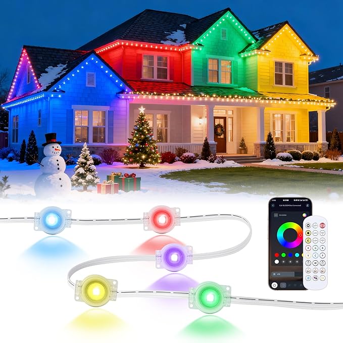 Permanent Outdoor Lights, 100FT RGB Christmas Lights with 50 LED, App/Remote Control, 33 Scene Modes, 216 Lighting Modes, 16 Million DIY Colors, Waterproof for House Roof Lighting