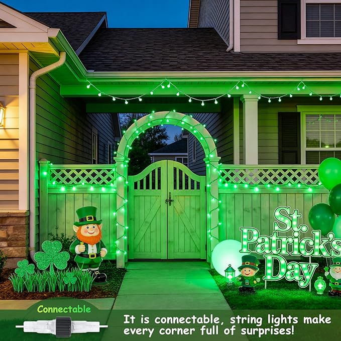 JMEXSUSS Connectable 100 LED Globe String Lights Indoor, 33ft 8 Modes Christmas String Light Plug in, Green Lights Outdoor for Room Bedroom Patio Deck Party St. Patrick's Day Decorations