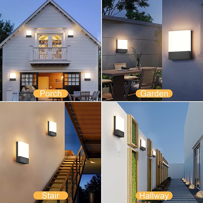 Modern Outdoor Led Wall Light, 24W 3000K Wall Porch & Patio Light,Exterior Hardwired Wall Light Fixtures,IP65 Waterproof Square Wall Lamp for Garage, Front Door,House Yard(Black,1-Pack)