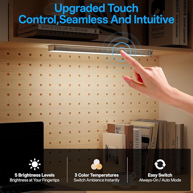 14.2inch Under Cabinet Lighting Wireless,Rechargeable Motion Sensor Light Indoor,3 Colors Dimmable,Magnetic Closet Lights with Remote,Under Counter Lights for Kitchen,Silver 2Pack