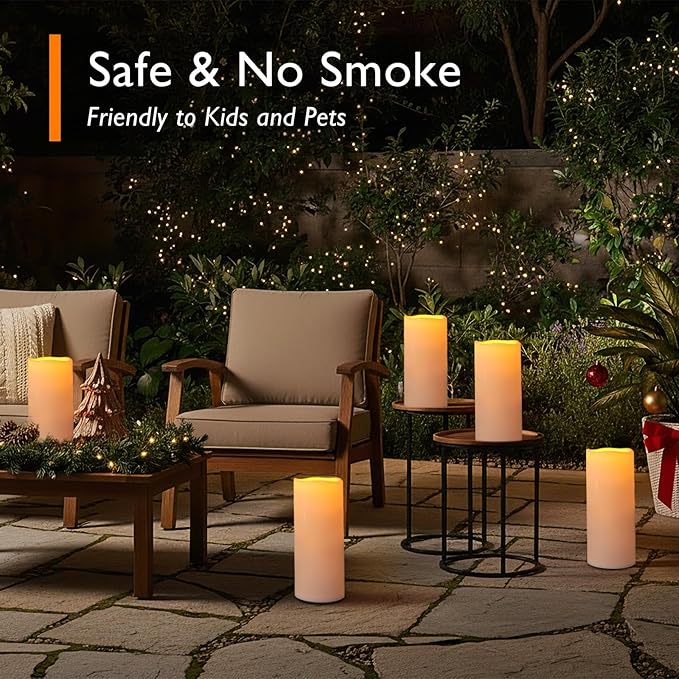 Homemory 12" x 5" Large Waterproof Outdoor Flameless Candles with Remote Control and Timer, Battery Operated Flickering LED Pillar Candles for Outdoor Larterns, Porch, Long Lasting, Set of 2