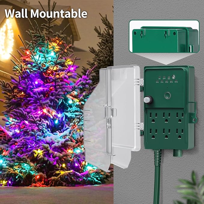 SURAIELEC Outdoor Power Stake, Dusk to Dawn Light Timer, 6 Electrical Outlet Power Strip Waterproof, 6 ft Extension Cord for Patio Lights, Sprinkler, Garden, Christmas Decorations, Outdoor Light