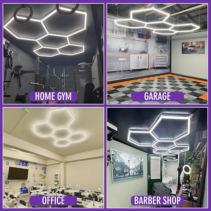 GOSLARLIT Dimmable 26PACK Hexagon Garage Light,6500k/4000k/3000k,3 Color Temperature Hexagon Light LED Lighting for Garage Gym Barber Auto Detailing Shop