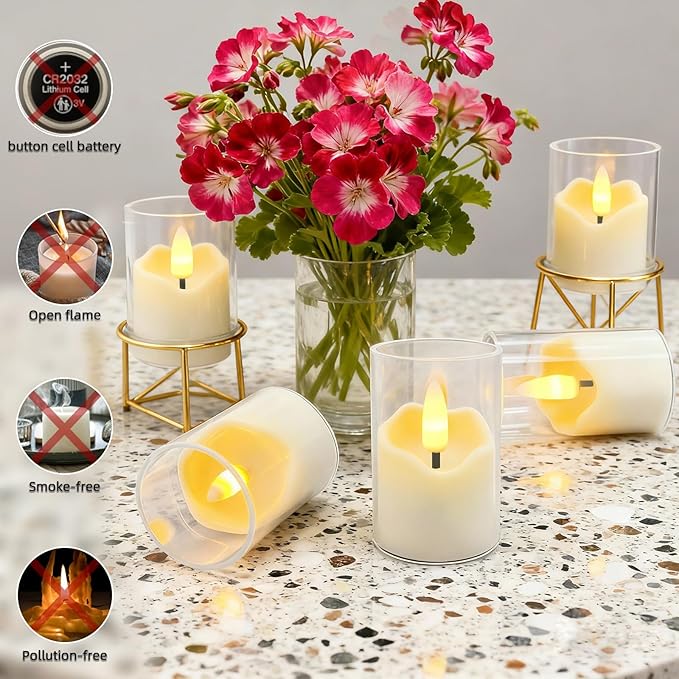 Rechargeable White Acrylic Flameless Tea Light 1.7"x2.5" with Remote Control & Timer, Flickering Warm White LED Votive Candles for Home, Wedding, Holiday Decor (Pack of 6)