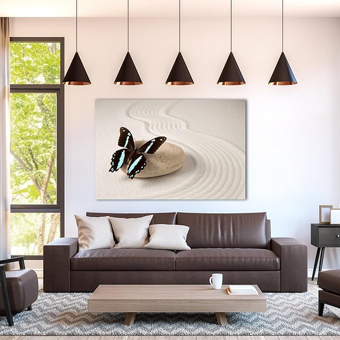 GUTTATY Zen Wall Art Decor, Modern Bathroom Zen Decor Wall Art, Canvas Wall Art for SPA Zen Room Decor, Butterfly and Pebble Relaxing Art Prints for Office & SPA Wall Decor Ready to Hang 24x36 Inches