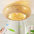 20" Boho Ceiling Fans with Lights,Rattan Caged Flush Mount Ceiling Fan with Light, Enclosed Timing 6 Speeds Reversible for Living Room Bedroom Dining Room
